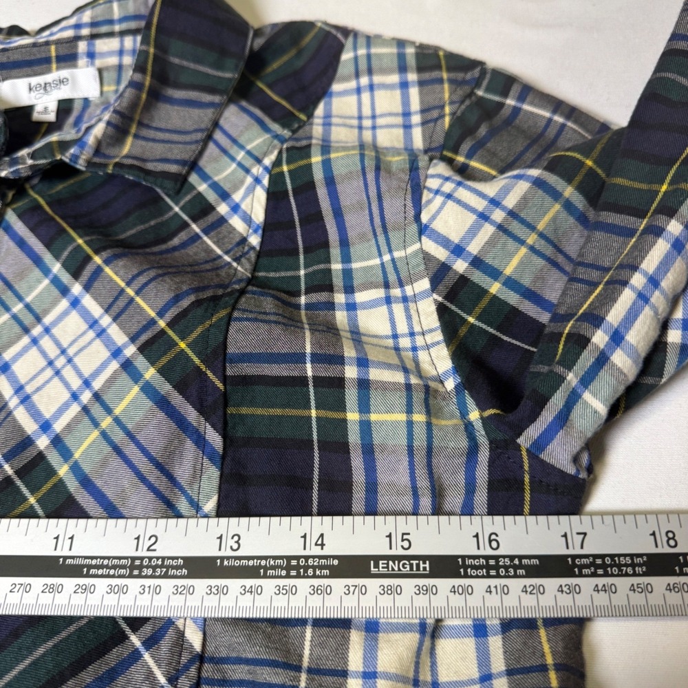 Kensie Jeans Peplum Women's Small Blue Green Plaid Button Down Shirt Cotton - Picture 6 of 8
